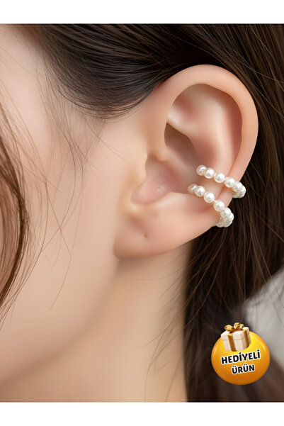Piercing Market Steel & Silver Kadın 2'li Incili Kıkırdak Küpe Hediyelik Set ...