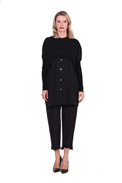 Invee 6883 Kumaş/Triko Siyah Tunik