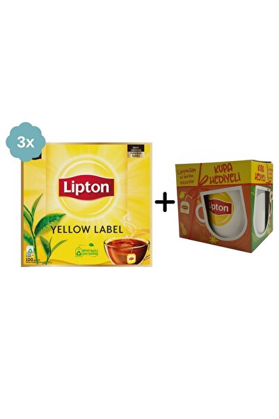 Lipton أكياس شاي يلو ليبل 100 قطعة × 3 قطع + كوب هدية