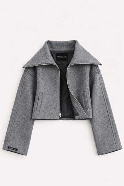 Perryes Palton scurt Norra pentru femei - guler lat, cu fermoar, antracit