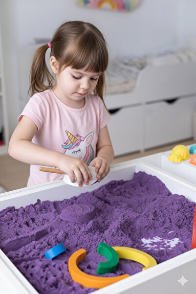 BuMeria Çocuk Için Doğal Mor Renk Kinetik Kum 1 Kg Kalıp Hediyeli