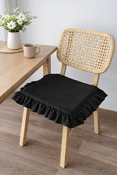 RİTMOHOME Pernă pentru scaun nordic cu volane, negru, vintage, rustică, boemă...