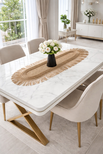 Ays handmade Amerikan Servis Hasır Runner Bohem Oval Runner Püsküllü Runner %...