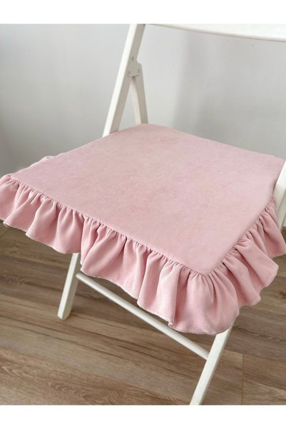 RİTMOHOME Fırfırlı Pembe Vintage, Country, Bohem, Rustik Fırfırlı Iskandinav Sandalye Minderi