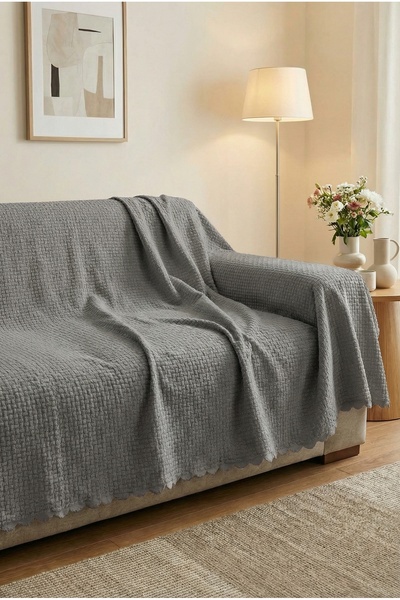 turkanlarhome Soft Texture Non-Slip Based Textured Sofa Cover Dark Gray (200X...