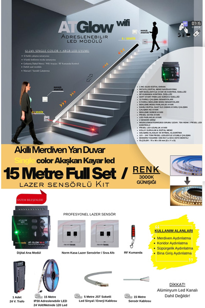 ankarateknik AT-GLOW Lazer Sensör Merdiven Duvar Akışkan Şerit Led Seti / Akı...