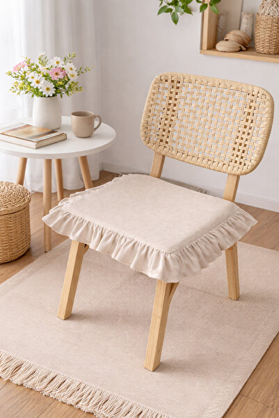 RİTMOHOME Pernă pentru scaun nordic cu volane crem vintage, rustică, boemă, r...