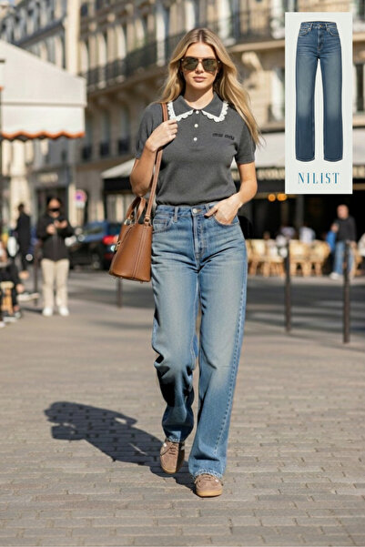 Wide leg Bol Paça Kadın Lacivert Denim Jean Kot Pantolon