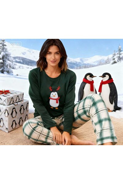 NiCe İç Giyim CULOARE VERDE Costum de pijama pentru femei, moale, de iarnă, c...