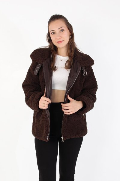 Mckanzie 2635 Palton biker din piele de miel cu detaliu cu cataramă la guler