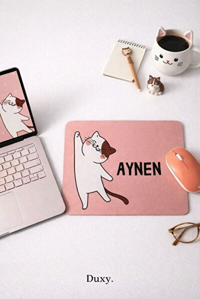 Duxy Sevimli Kedi Mouse Pad, 21x17 cm, Kaymaz Taban, Ev, Ofis ve Oyun için Ra...