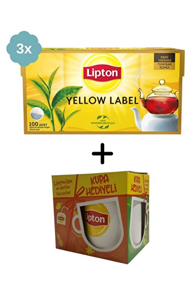 Lipton Yellow Label Demlik Çay 100lü x 3 Adet + Hediye Kupa