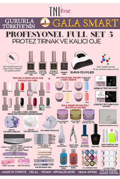 gala smart Profesyonel Full Set 1 Protez Tırnak Kalıcı Oje Seti Freze Cihazsız
