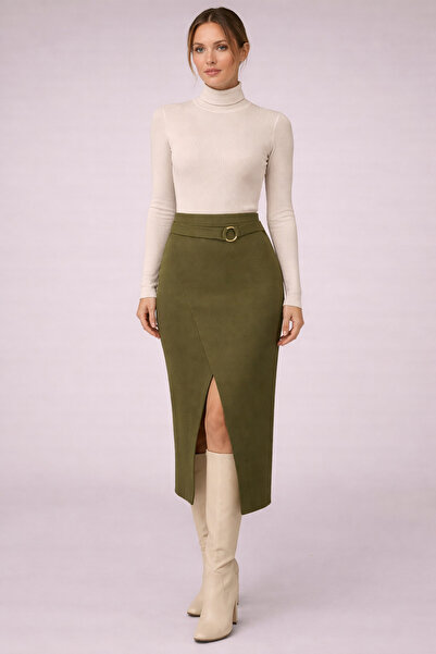 Cherry Lane Fusta creion pentru femei, cu detaliu inelat, cu detaliu de tip c...