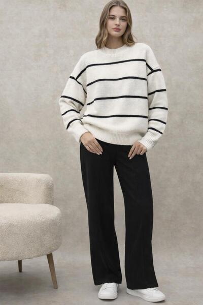 TOFAN TRİKO Oversize Sweater with Stitch Detail