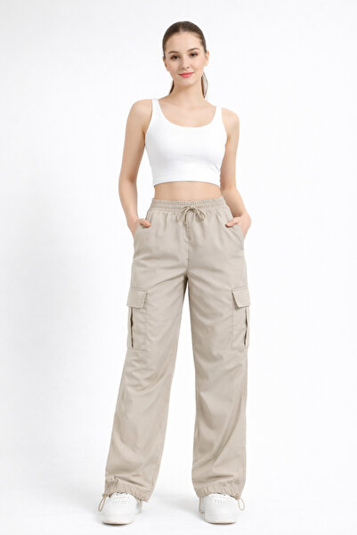 shenaa Kadın Oversize Paraşüt Kumaş Kargo Cep, Paça Klipsli, Baggy Pantolon