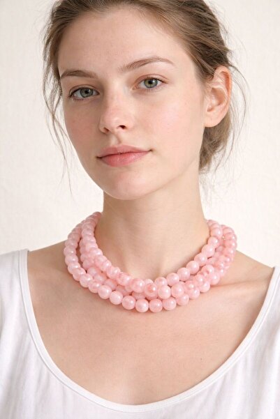 Boox99 Wip Pembe Kuvars Doğal Taş Choker Kolye