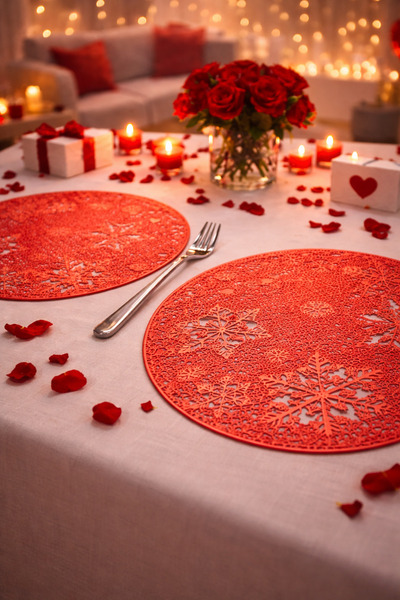 Emsay Store طقم مفارش طاولة أمريكي منقوش بتصميم ندفة الثلج مكون من قطعتين - م...