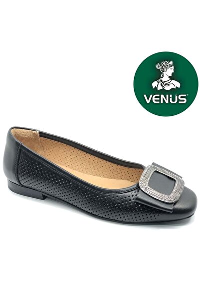 Venüs Pigi Genuine Leather Women's Ballet Shoes Black