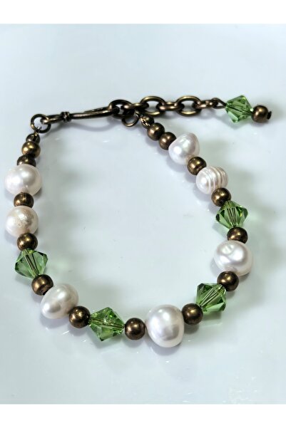 THİNBLACK سوار – مصنوع من اللؤلؤ الحقيقي وحجر الكريستال الأخضر الحقيقي، مع تف...