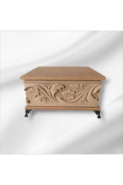 SEKAY AHŞAP Ham Ahşap- Desenli-takı-makyaj-aksesuar-çok Amaçlı- Ayaklı Kare D...