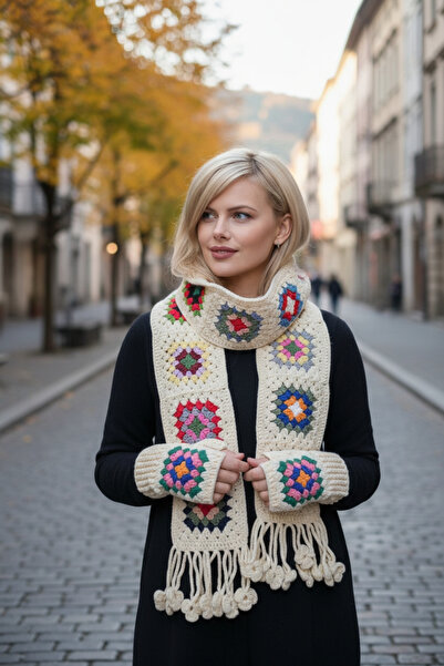 Örgü Sanatı DilekÇak El Örgüsü Patchwork Tasarım Motifli Etnik Bohem Atkı ve ...