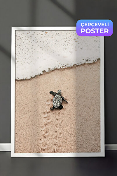 Postifull Slika male morske kornjače u ramu, beli okvir i poster, serija udob...