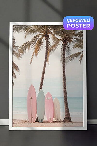 Postifull Slike sa daskama za surfovanje na plaži, beli okvir i poster, serij...