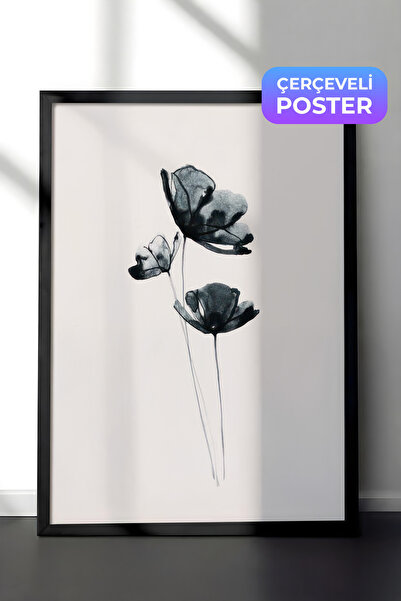 Postifull Slika u ramu sa tamnim cvećem, crni okvir i poster, vertikalna zidn...