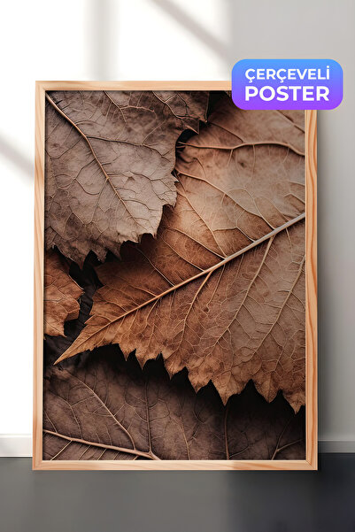 Postifull Smeđe lišće u uokvirenoj slici, drveni okvir i poster, vertikalna z...