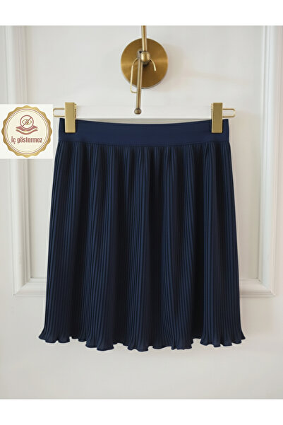 Modabenna Fusta plisată pentru femei, albastru bleumarin, cu talie elastică, ...