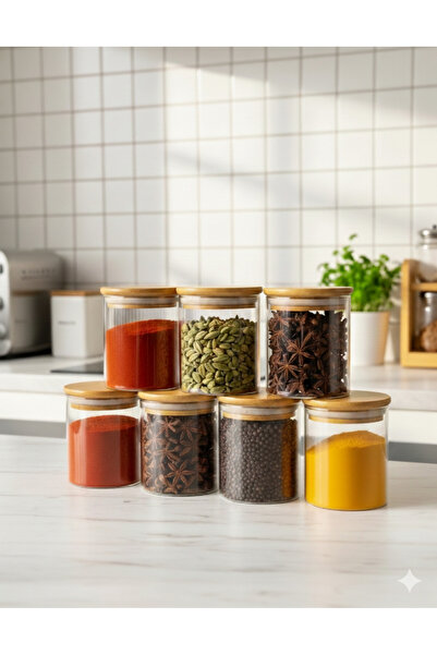 DİBA AVM 6 Adet Vakumlu Kapaklı Cam Kavanoz Baharatlık Cam Kavanoz 210 ml