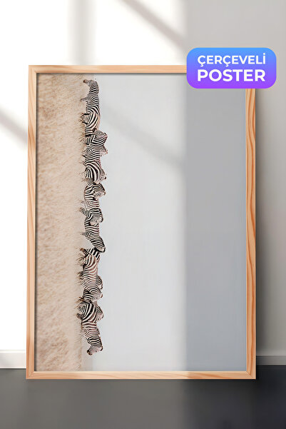 Postifull Uramljena slika stada zebri, drveni okvir i poster, horizontalna zi...