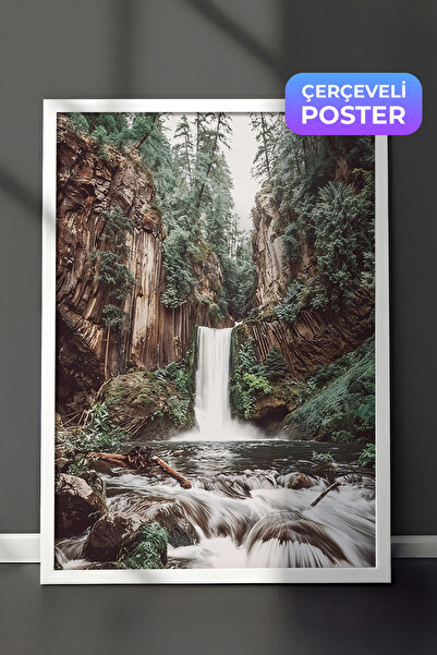 Postifull Slika uokvirena sa šumskim vodopadom, beli okvir i poster, zidna sl...