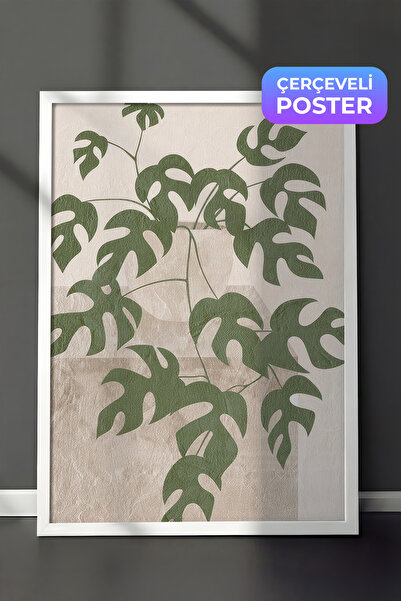 Postifull Monstera Illustration Çerçeveli Tablo, Dikey Duvar Tablosu Comfort ...