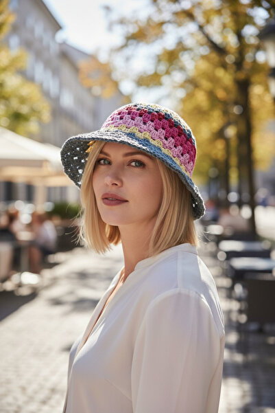 Örgü Sanatı El Örgüsü Kağıt İp Bucket Şapka, Hasır Şapka Yazlık Kadın Şapka