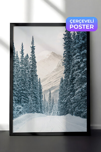 Postifull Zimska slika uokvirena za put, crni okvir i poster, vertikalna zidn...