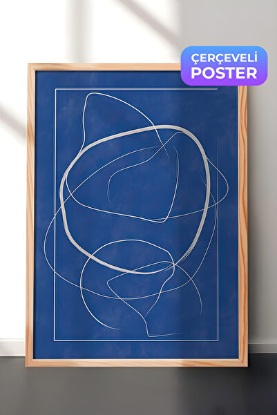 Postifull Slika u drvenom okviru, set postera i okvira, apstraktne plave lini...