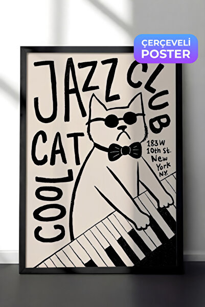 Postifull Siyah Çerçeveli Tablo, Poster ve Çerçeve Seti, Cool Cat Jazz Club C...