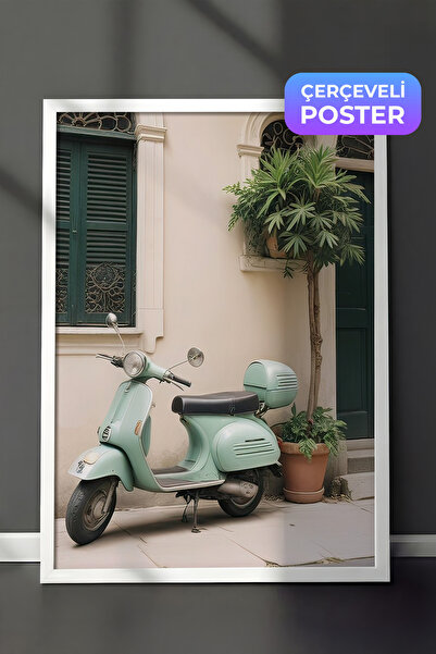 Postifull Italijanska Vespa učvršćena slika, beli okvir i poster, vertikalna ...