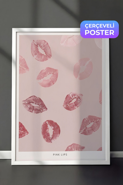 Postifull Glossy Lips Çerçeveli Tablo, Beyaz Çerçeve ve Poster, Dikey Duvar T...