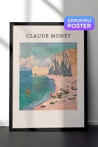 Postifull Slika u crnom okviru, Monet - Plaža i Falaise d'Amont, serija Comfo...