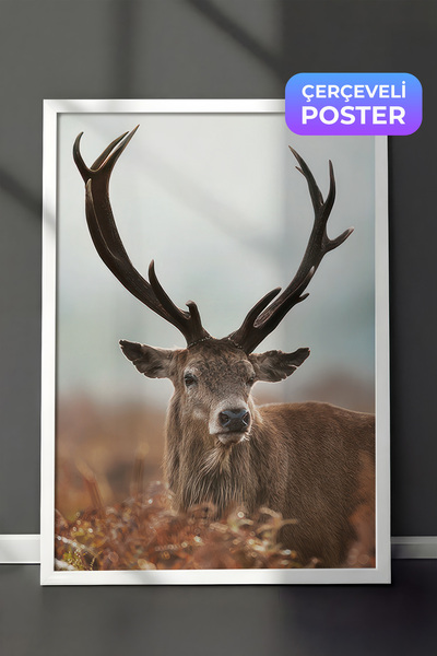 Postifull Slika u ramu sa šumskim jelenom, beli okvir i poster, vertikalna zi...