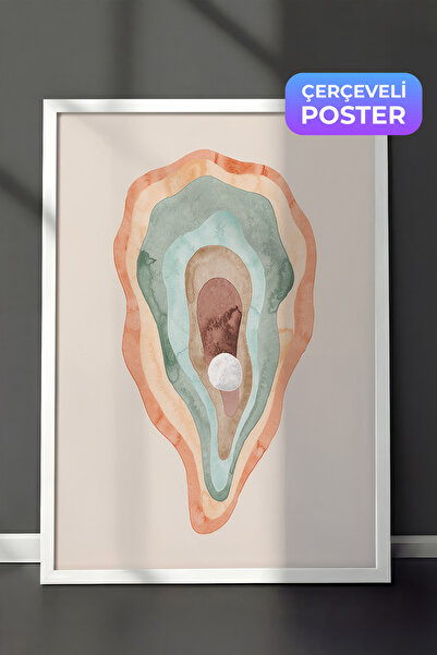 Postifull Akvarel slika u ukrasu sa ostrigama, beli okvir i poster, zidna sli...
