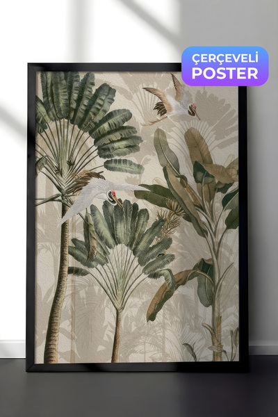 Postifull Cranes in the Rainforest Çerçeveli Tablo, Dikey Duvar Tablosu Comfo...