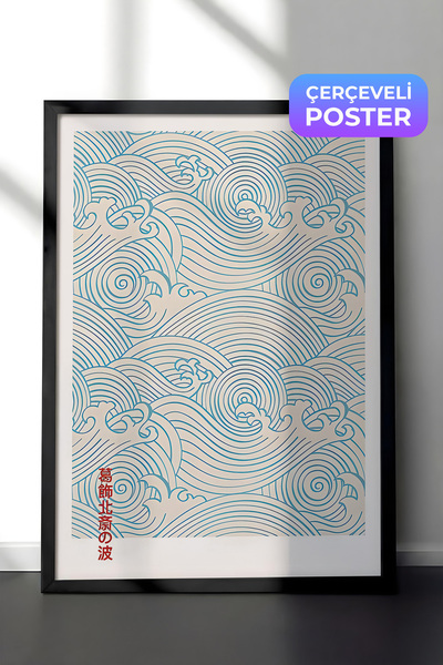 Postifull Siyah Çerçeveli Tablo, Poster ve Çerçeve Seti, Blue Waves Comfort S...