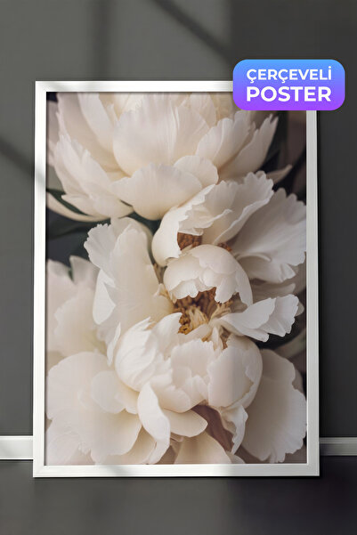 Postifull Peonies in Bloom Çerçeveli Tablo, Beyaz Çerçeve ve Poster, Duvar Ta...