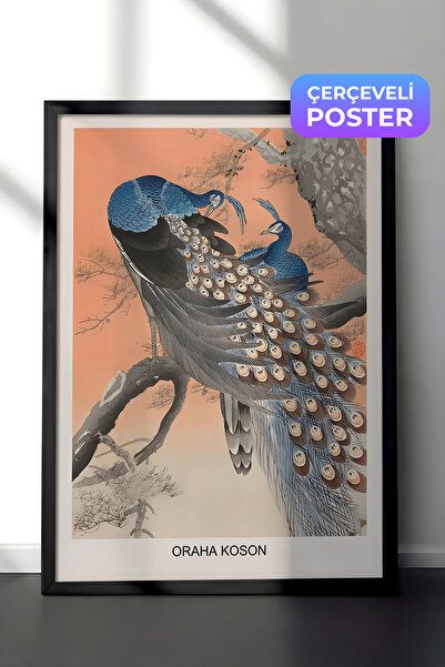 Postifull Slika sa crnim okvirom, Ohara Koson - Dva pauna, grana drveta, seri...