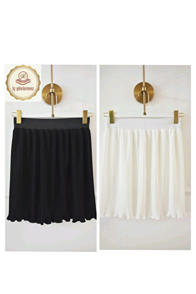 Modabenna Kadın 2'li Paket Pileli Etek Tesettür içlik Beli Lastikli Mini Tama...