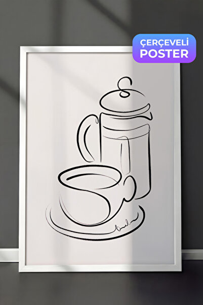 Postifull Kafa Line Art Uramljena Slika, Beli Okvir i Poster, Zidna Slika Ser...